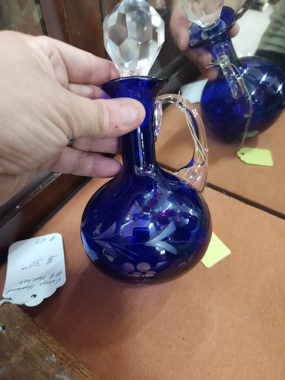 Cobalt Blue Glass Cruet with Faceted Stopper